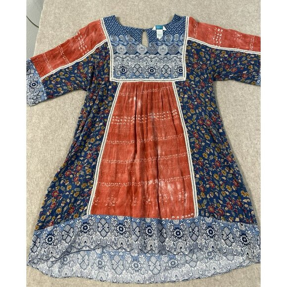 Sundance Dress Womens LG Blue Floral Embroidered Talulah Boho Peasant Tiered - Picture 13 of 16